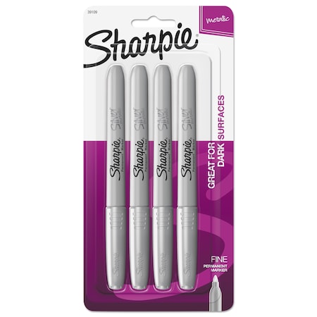 Sharpie Metallic Fine Point Permanent Markers, Bullet Tip, Silver, PK4 39109PP